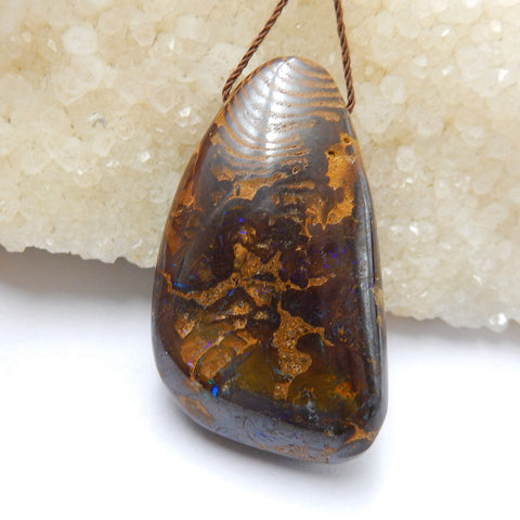 Natural Boulder opal Drilled Gemstone Pendant Bead, 43x25x13mm, 23g - MyGemGarden