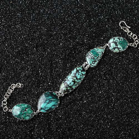 New Natural Stone Turquoise Handmade Sterling Silver 925 Fashion Buckle Bracelet, 18.5cm, 15.2g - MyGemGarden