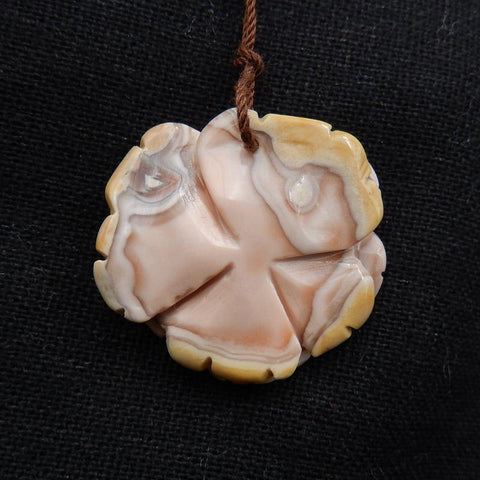 Pink Agate Gemstone Flower Pendant Stone, 28x26x10mm, 7.4g