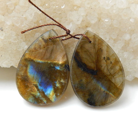 Natural Labradorite Drilled Teardrop Earrings Pair, 31x21x3mm, 9g - MyGemGarden