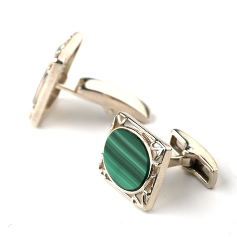 New Design Malachite Silver cufflinks, 17x13x3mm, 42.5ct - MyGemGarden