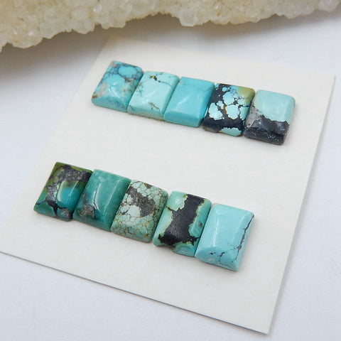 10 PCS Natural Turquoise Rectangle Flatback Gemstone Cabochon, 8x6x3mm, 3.0g - MyGemGarden