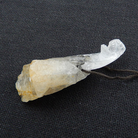 Natural ghost quartz hand carved snake pendant bead, 49x20x18mm, 13.6g - MyGemGarden