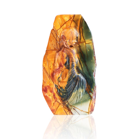 Fashion Carved Angel Multi-Color Piccso Jasper Pendant, 73x40x8mm37.3g - MyGemGarden