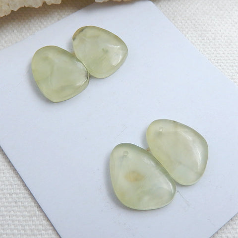 2 Pairs Natural Prehnite Drilled Gemstone Cabochons, 17x12x7mm, 6g - MyGemGarden