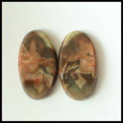 Natural Mushroom Jasper Gemstone Cabochon Pair 22x12x4mm,4.3g - MyGemGarden