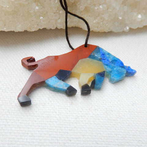 Red River Jasper, Blue Apatite Crystal, Lapis Lazuli, Yellow opal, Obsidian and Shell Glued Animal Pendant Bead, 30x18x2mm, 1.3g - MyGemGarden