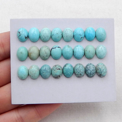 24 cabochons ovales bleu turquoise naturel, 9 x 7 x 4 mm, 7,9 g.