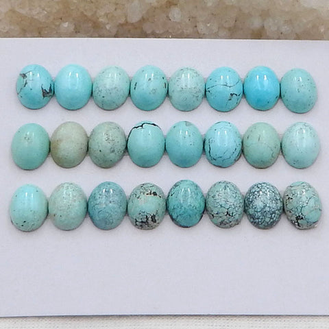 24 cabochons ovales bleu turquoise naturel, 9 x 7 x 4 mm, 7,9 g.