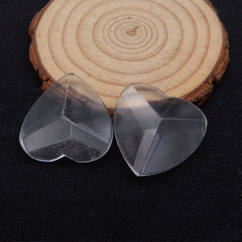 2 cabochons de pierres précieuses en quartz blanc en forme de cœur 25 x 8 mm, 12,7 g