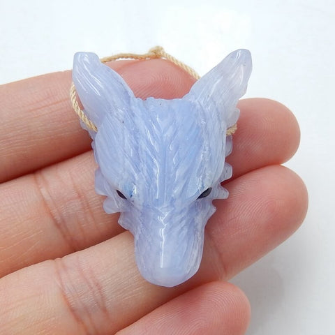 Customizable 35mm Natural Gemstone Carved Wolf Head Pendant