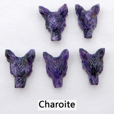 Natural Gemstones Hand-carved Wolf Head Pendant Beads 23mm (Customizable)