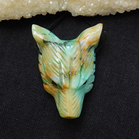 Customizable 35mm Natural Gemstone Carved Wolf Head Pendant