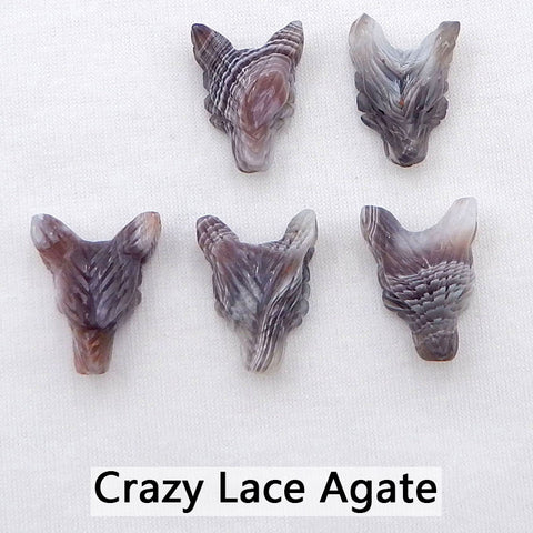 Natural Gemstones Hand-carved Wolf Head Pendant Beads 23mm (Customizable)