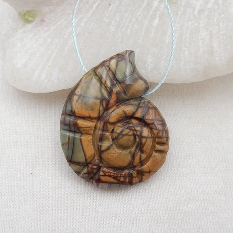 Natural Red Creek Jasper Carved Pendant Bead 32X26X6mm, 7.2g