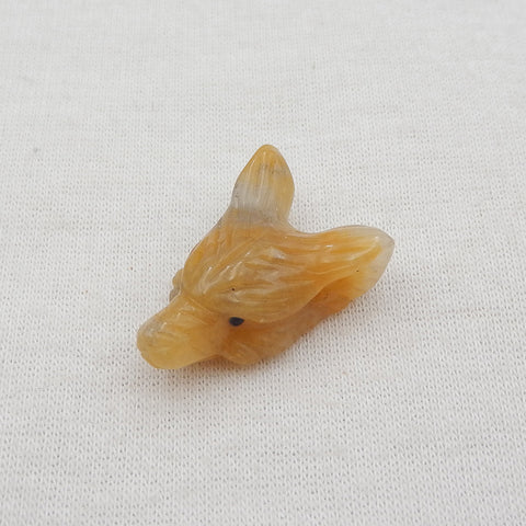 Pierre pendentif tête de loup minuscule sculptée à la main en jade jaune, 24x17x9mm, 3.8g