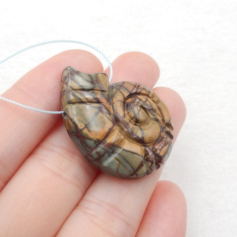 Natural Red Creek Jasper Carved Pendant Bead 32X26X6mm, 7.2g