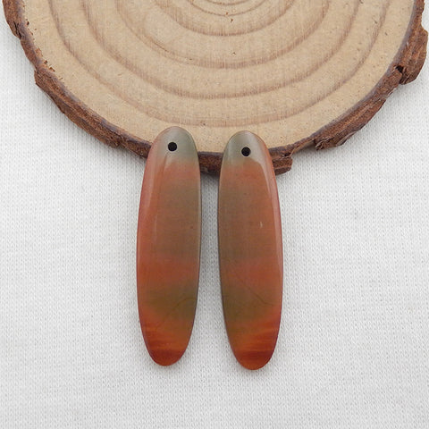 Paire de boucles d'oreilles en pierres précieuses de jaspe rouge naturel, 35 x 10 x 4 mm, 4,9 g