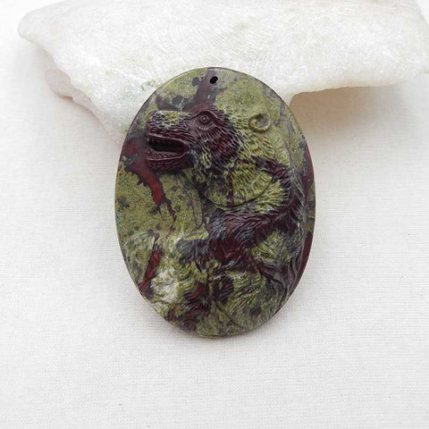 Natural Dragon Blood Stone Carved bear Pendant Bead 63x42x11mm, 59.3g