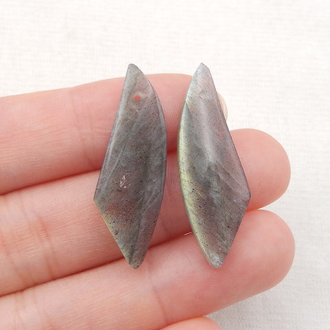 Paire de pierres de boucles d'oreilles en labradorite naturelle, pierre pour la fabrication de boucles d'oreilles, 25x12x4mm, 4.2g