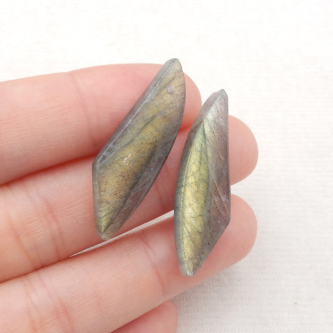 Paire de pierres de boucles d'oreilles en labradorite naturelle, pierre pour la fabrication de boucles d'oreilles, 25x12x4mm, 4.2g