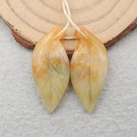 Natural Amazonite Carved Leaf Earring Beads 32x14x4mm, 5g