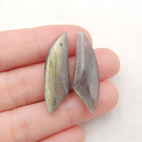 Paire de pierres de boucles d'oreilles en labradorite naturelle, pierre pour la fabrication de boucles d'oreilles, 25x12x4mm, 4.2g