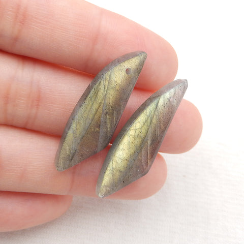 Paire de pierres de boucles d'oreilles en labradorite naturelle, pierre pour la fabrication de boucles d'oreilles, 25x12x4mm, 4.2g