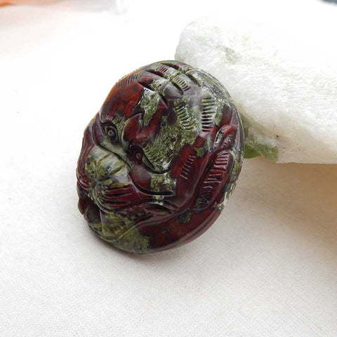 Natural Dragon Blood Stone Carved tiger head Pendant Bead 45x45x15mm, 48.4g