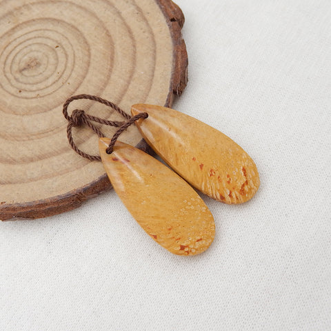 Paire de boucles d'oreilles en forme de larme fossile de palmier naturel, 30x12x5mm, 4.7g