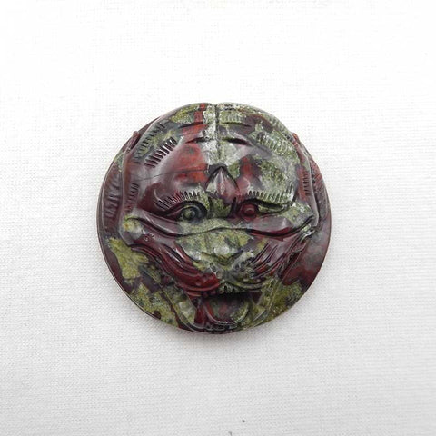 Pendentif tête de tigre de jaspe de sang de dragons sculptés, pendentif en pierre précieuse pour collier, perle de pendentif en pierre gemme, 45x45x15mm, 48.4g