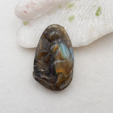 Natural Labradorite Carved animal Pendant Bead 48x31x10mm，22.9g