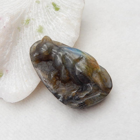 Natural Labradorite Carved animal Pendant Bead 48x31x10mm，22.9g