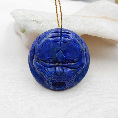 Natural Lapis Lazuli Cat Head Pendant Bead 45x45x12mm, 38.3g