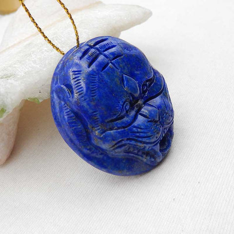 Natural Lapis Lazuli Cat Head Pendant Bead 45x45x12mm, 38.3g