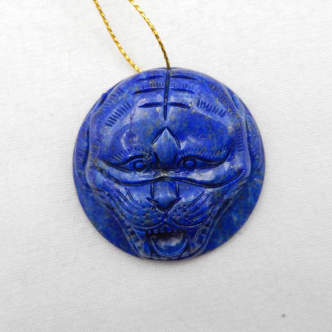 Natural Lapis Lazuli Cat Head Pendant Bead 45x45x12mm, 38.3g