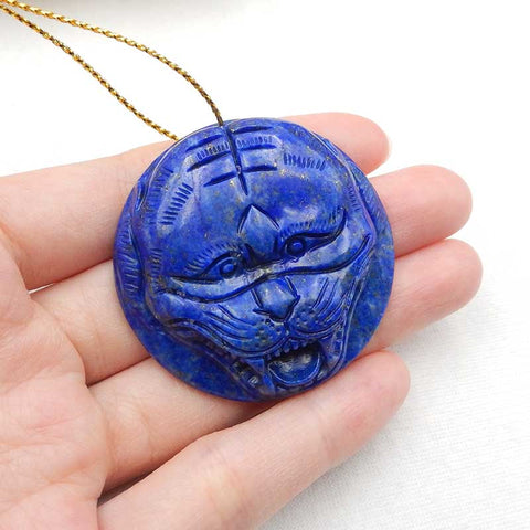 Natural Lapis Lazuli Cat Head Pendant Bead 45x45x12mm, 38.3g