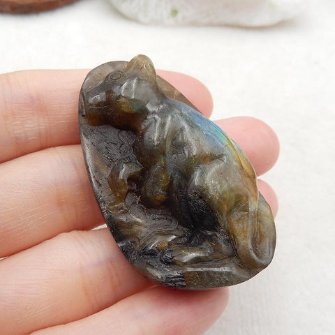 Natural Labradorite Carved animal Pendant Bead 48x31x10mm，22.9g