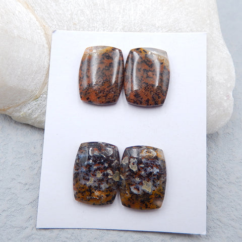 2 Pairs Natural Dendritic Agate Cabochons 20X15X5mm, 11.7g