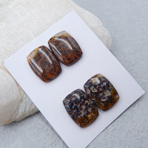 2 Pairs Natural Dendritic Agate Cabochons 20X15X5mm, 11.7g