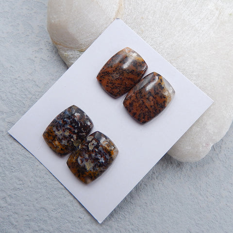 2 Pairs Natural Dendritic Agate Cabochons 20X15X5mm, 11.7g