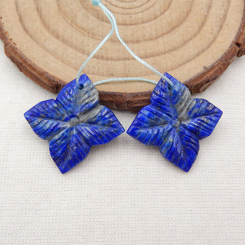 Natural Lapis Lazuli Carved flower Earring Beads 23x23x3mm, 3.4g