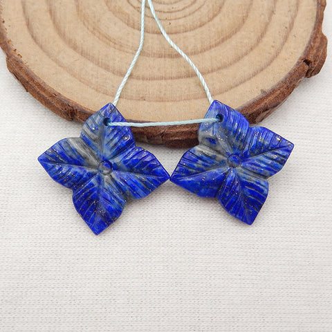 Natural Lapis Lazuli Carved flower Earring Beads 23x23x3mm, 3.4g