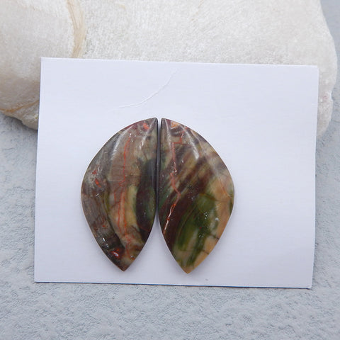 Natural Red Creek Jasper Cabochons Paired 36x18x4mm, 8.6g