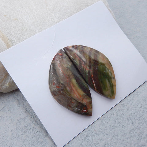 Natural Red Creek Jasper Cabochons Paired 36x18x4mm, 8.6g