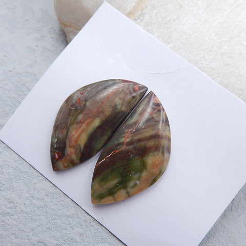 Natural Red Creek Jasper Cabochons Paired 36x18x4mm, 8.6g