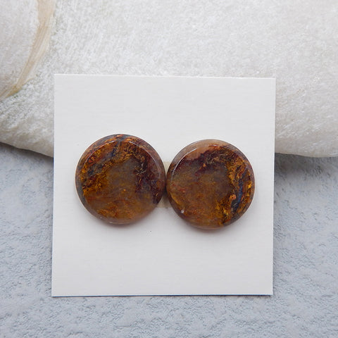 Paire de cabochons en œil de tigre naturel, 16 x 16 x 4 mm, 4,0 g