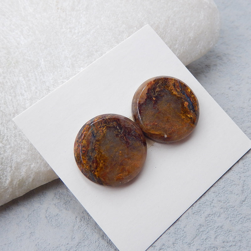 Natural Warring States Red Agate Cabochons Paired 16x16x4mm, 4.0g