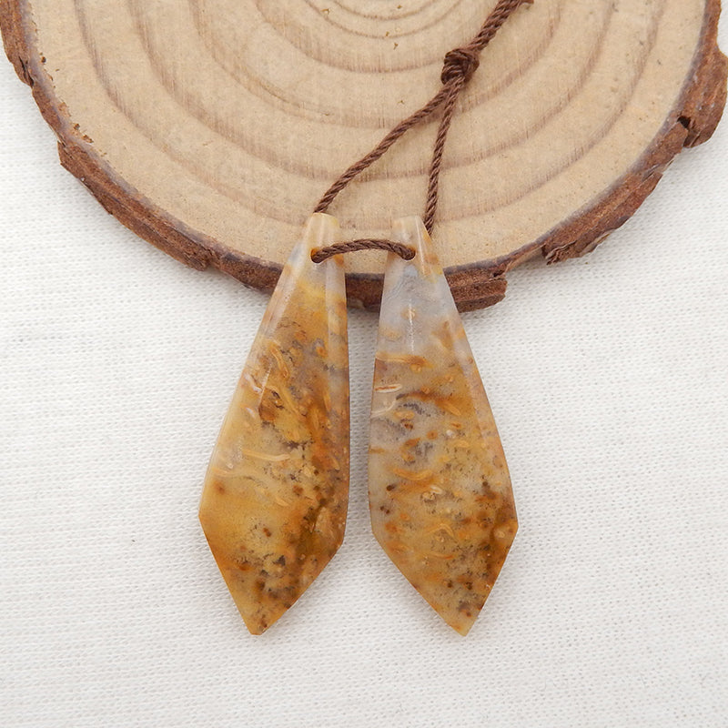 Paire de boucles d'oreilles en forme de cravate fossile de palmier naturel, 36 x 12 x 5 mm, 6,4 g