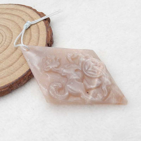 Natural Heliolite Sunstone Carved Dog Pendant Bead 56x34x5mm, 10g